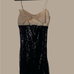 Lush Sequin Black and Cream Dress